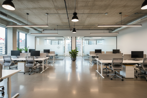 Modern open-plan commercial office renovation with glass partitions