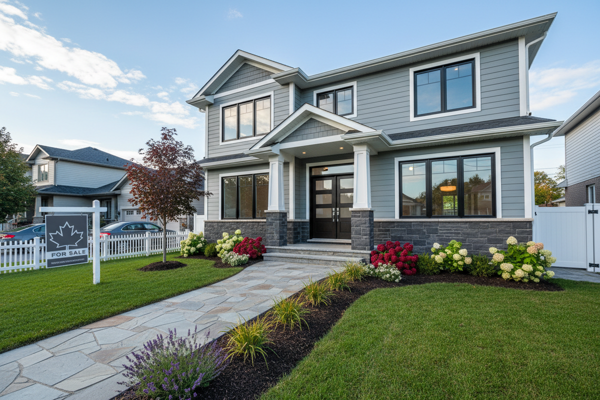 Exterior home renovation with new siding, windows and landscaping