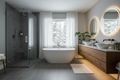 Luxury bathroom renovation with soaker tub and glass shower